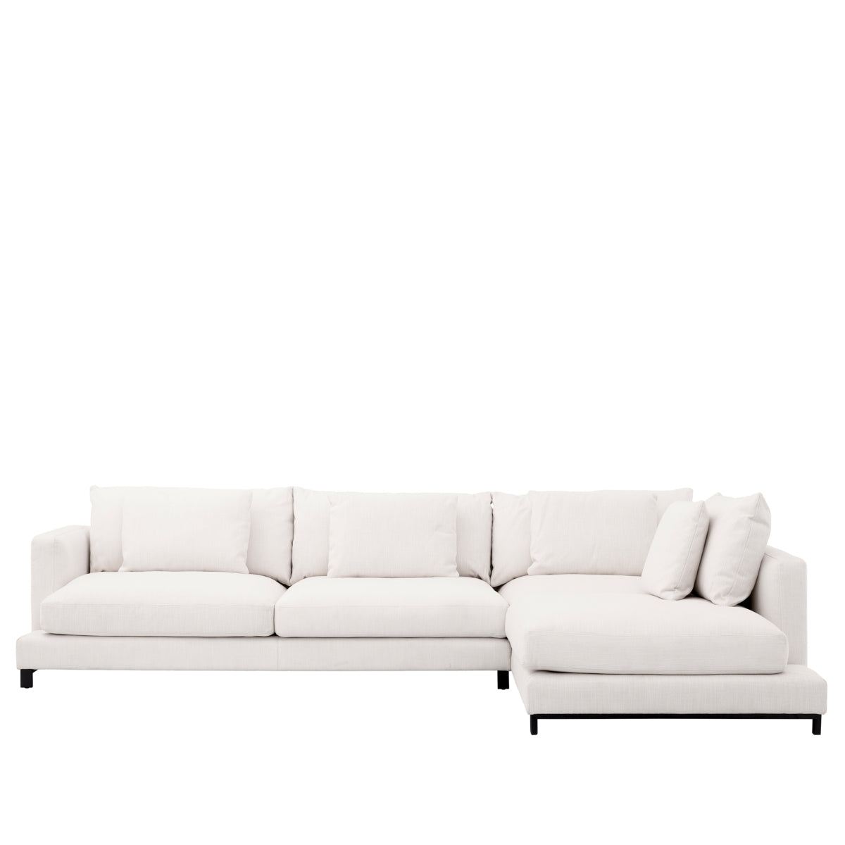 Burbury Siyah Metal Ayaklı Beyaz Keten Kumaşlı Rahat Oturumlu L Koltuk Kanepe Sofa