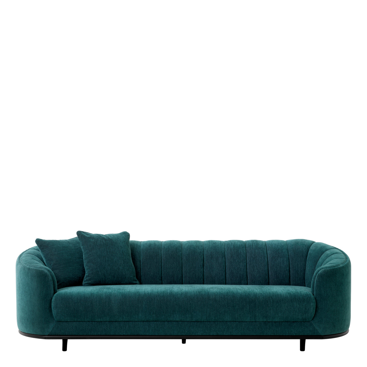 Agostino Sırtı Dilimli Detaylı Siyah Ahşap Ayaklı Yeşil Şönil Kumaşlı Kanepe Sofa