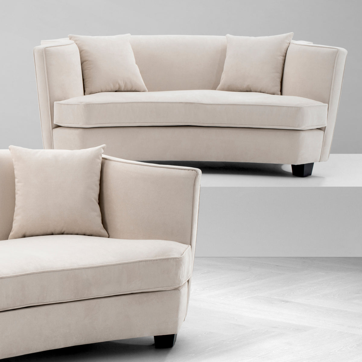 Giulietta Grej Rengi Babyface Kadife Kumaşlı Modern Formlu Siyah Ahşap Ayaklı Loveseat Koltuk