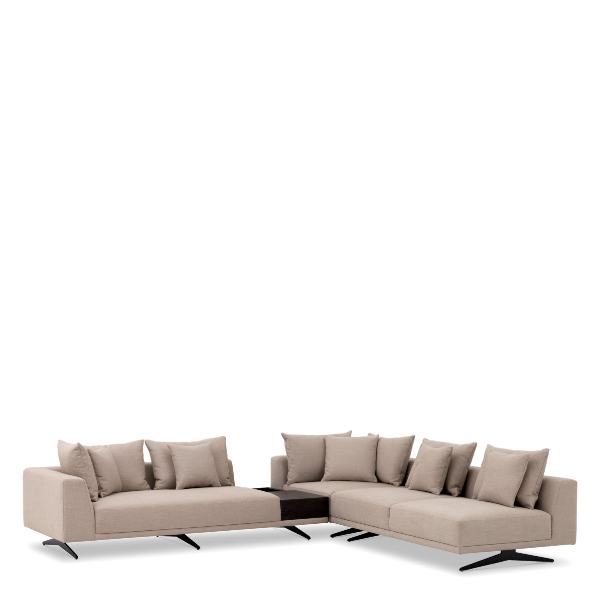 Endless Açık Kahverengi Mobilya Ara Bölmeli Siyah Metal Ayaklı Kanepe Sofa L Koltuk