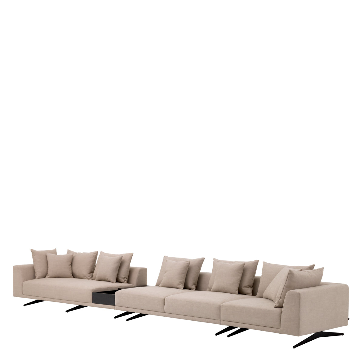Endless Açık Kahverengi Mobilya Ara Bölmeli Siyah Metal Ayaklı Kanepe Sofa L Koltuk