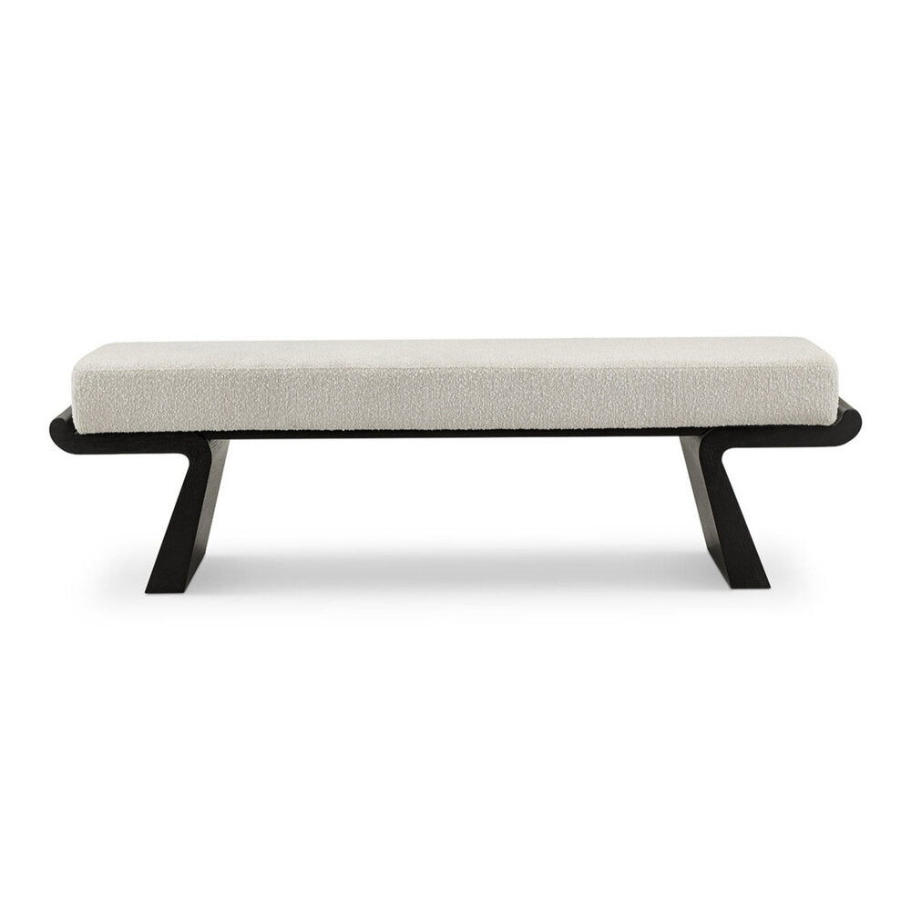 Baza Beyaz Teddy Bukle Kumaşlı Minderli Siyah Ahşap Ayaklı Hareli Bench