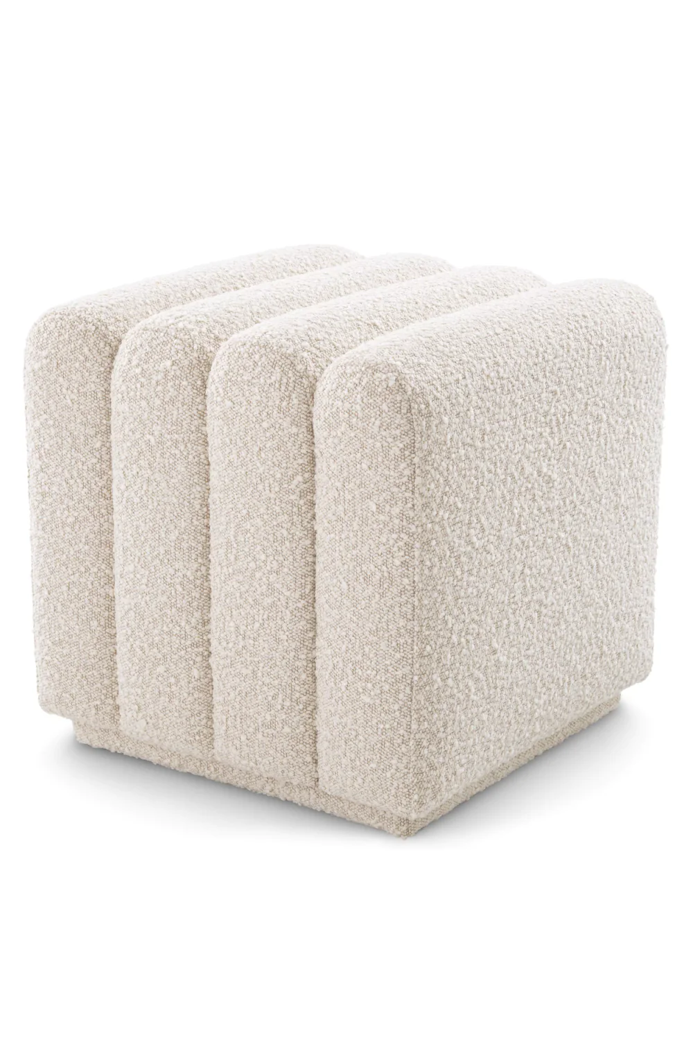 Bente dilimli beyaz teddy bukle kumaşlı kare puf