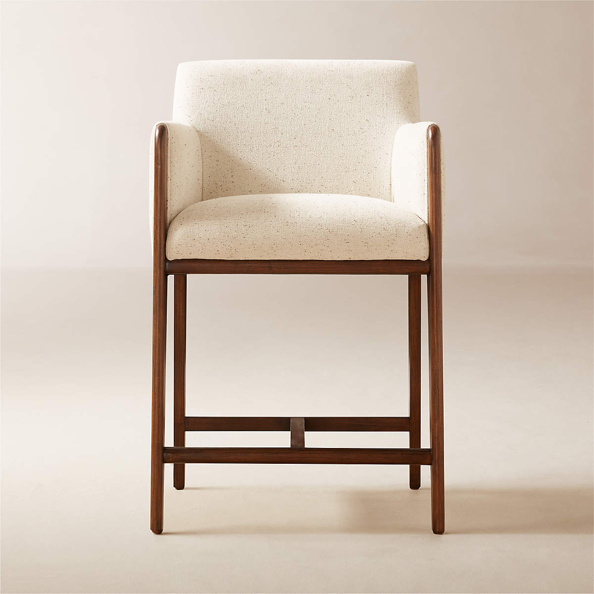 Casa Beyaz Keten Kumaşlı Kollu Ahşap Ceviz Rengi Bar Sandalyesi