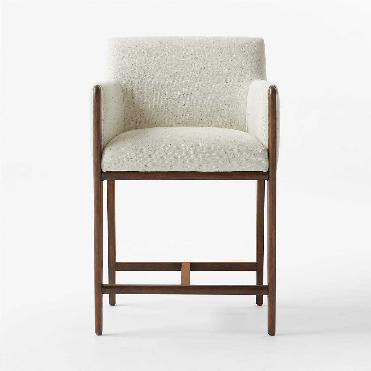 Casa Beyaz Keten Kumaşlı Kollu Ahşap Ceviz Rengi Bar Sandalyesi