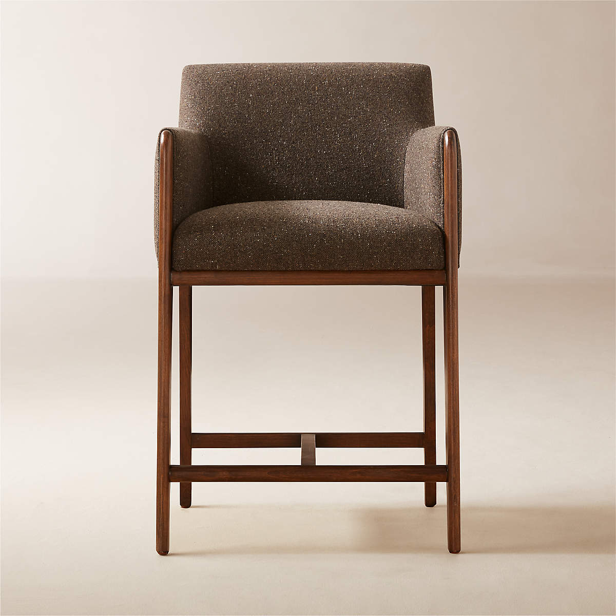 Casa Kahverengi Keten Kumaşlı Ahşap Ceviz Rengi Bar Sandalyesi