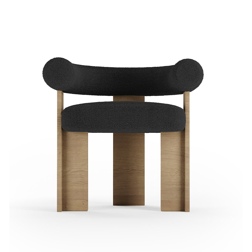 Cassette Siyah Teddy Bukle Kumaşlı Sırtı Balinli Kollu Ahşap Meşe Rengi Masif Ayaklı Sandalye