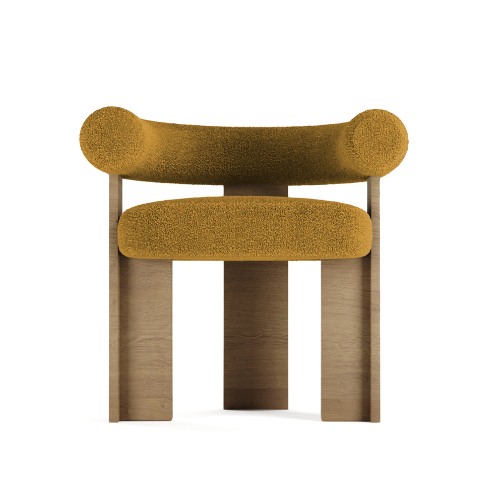 Cassette Hardal Teddy Bukle Kumaşlı Sırtı Balinli Kollu Ahşap Meşe Rengi Masif Ayaklı Sandalye