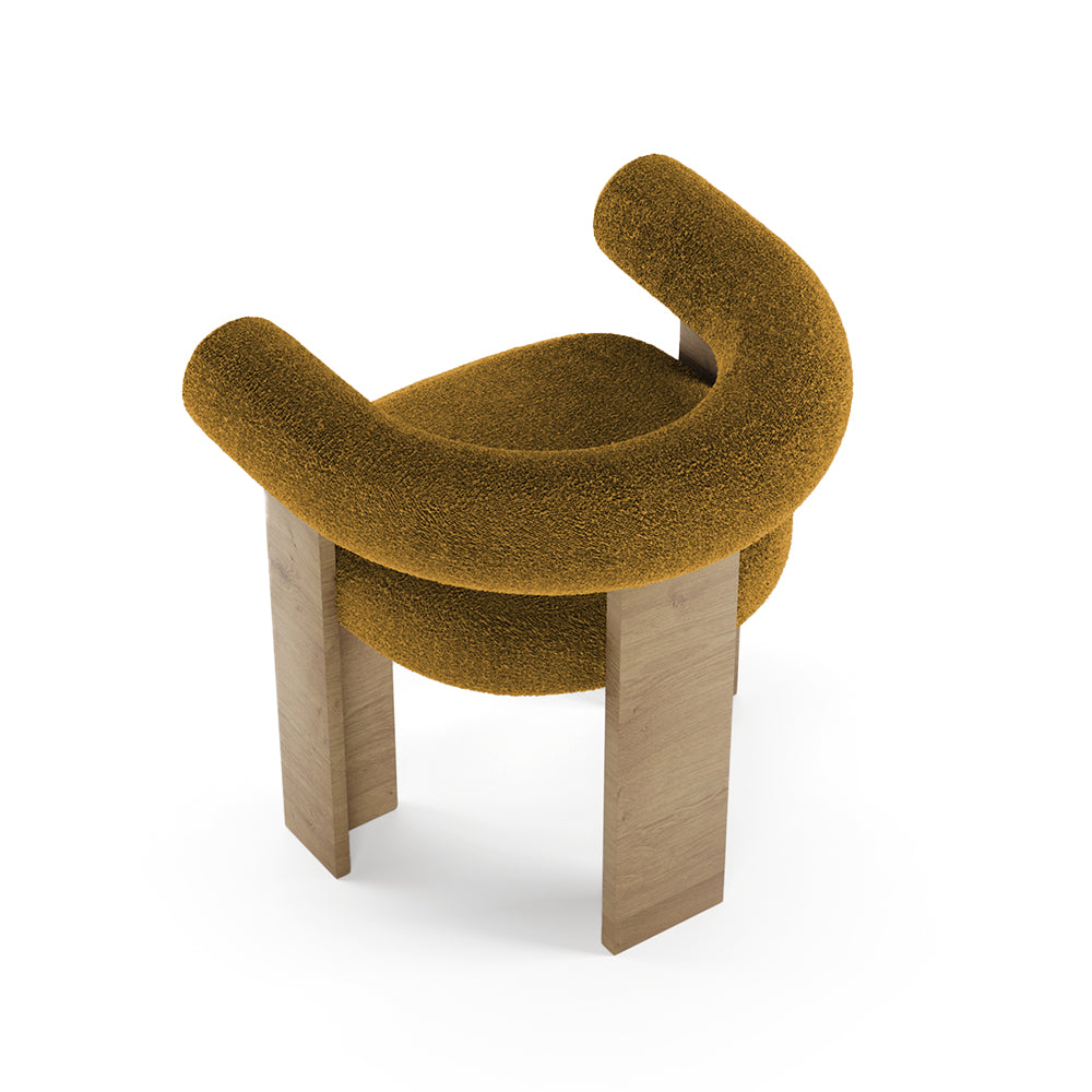 Cassette Hardal Teddy Bukle Kumaşlı Sırtı Balinli Kollu Ahşap Meşe Rengi Masif Ayaklı Sandalye