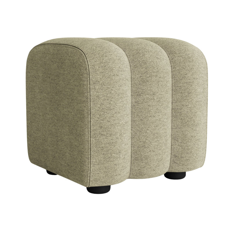 Chill yağ yeşili şönil kumaşlı dilim dikiş detaylı siyah ahşap ayaklı kare puf