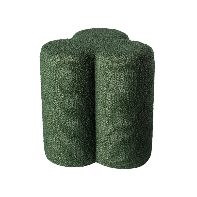 Clover haki yeşili teddy bukle kumaşlı bulut formlu yuvarlak puf