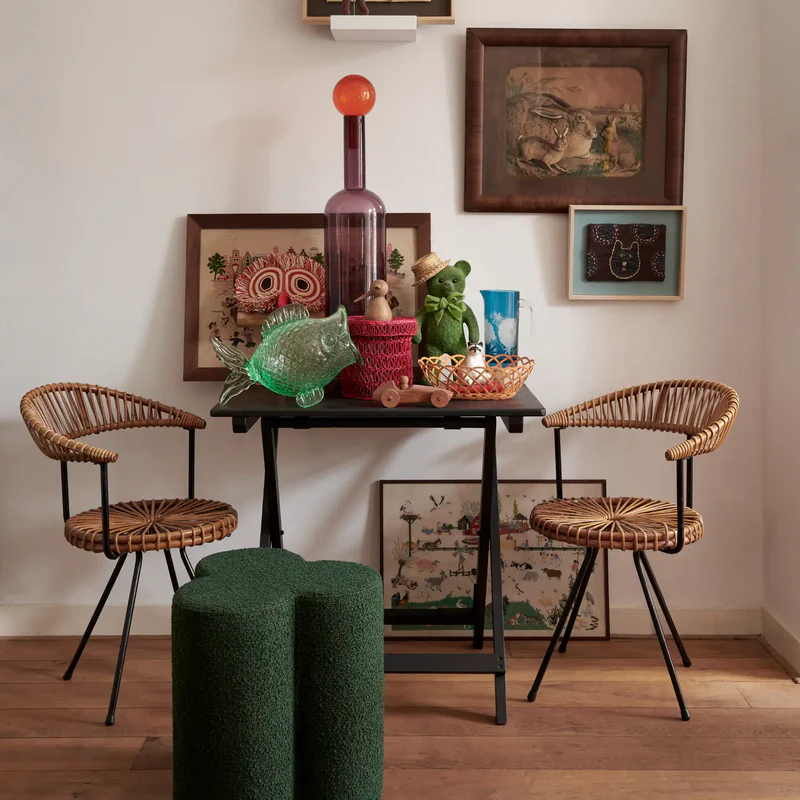 Clover haki yeşili teddy bukle kumaşlı bulut formlu yuvarlak puf