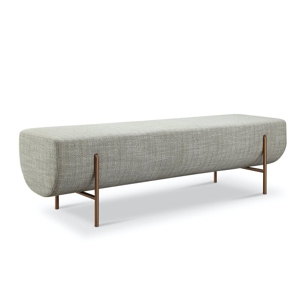 Elan Vizon Rengi Keten Kumaşlı Bronz Metal Kaplama Ayaklı Oval Bench