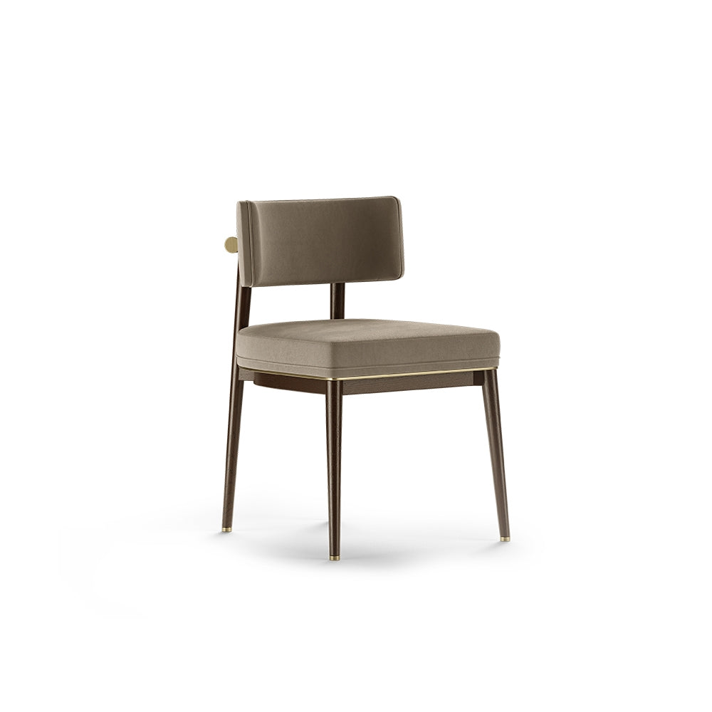 Frank Vizon Rengi Süet Kumaşlı Ahşap Ceviz Rengi Pirinç Detaylı Pabuçlu Sandalye