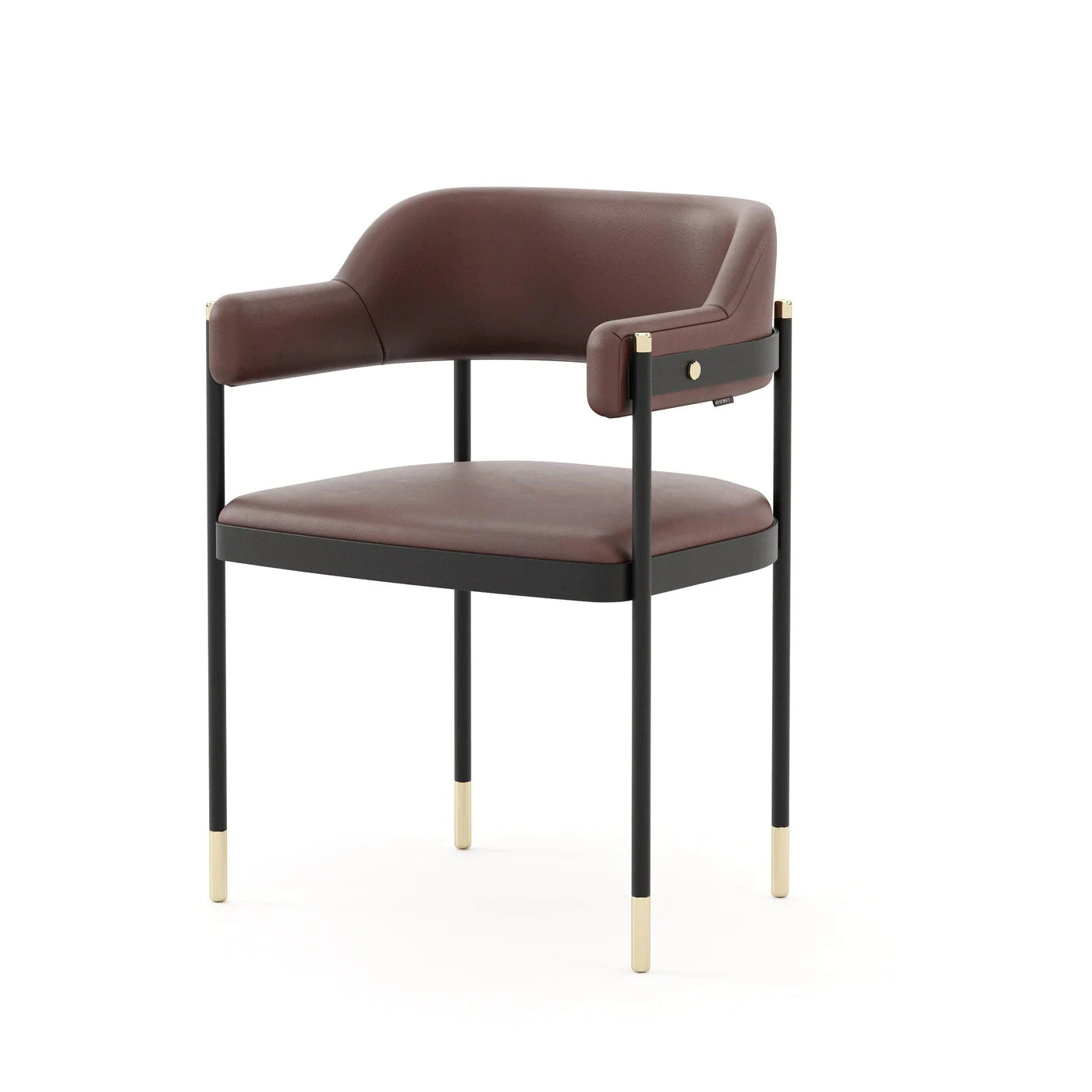 Further Bordo Suni Deri Metal Ayaklı Pirinç Detaylı Kollu Sandalye