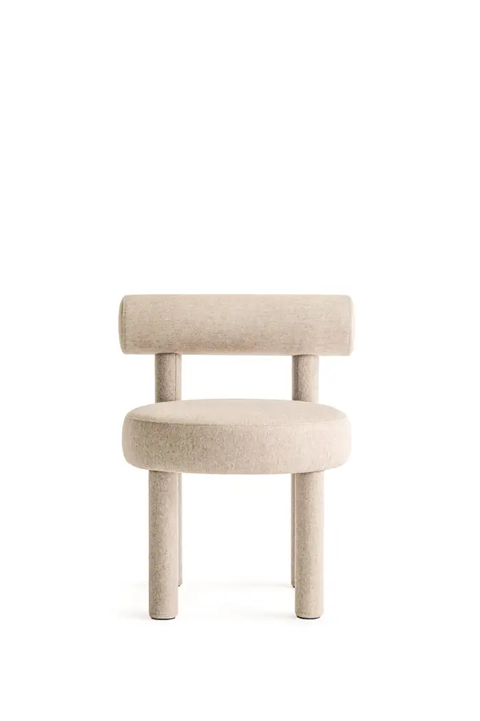 Gropius Bej Keten Full Kumaşlı Yuvarlak Formlu Sandalye