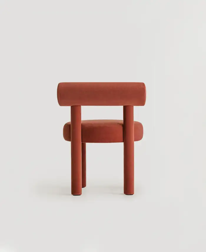 Gropius Kiremit Rengi Süet Full Kumaşlı Yuvarlak Formlu Sandalye