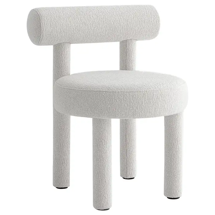 Gropius Beyaz Keten Full Kumaşlı Yuvarlak Formlu Sandalye