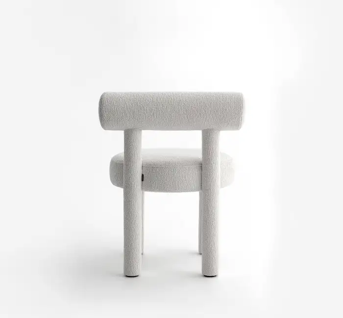 Gropius Beyaz Keten Full Kumaşlı Yuvarlak Formlu Sandalye