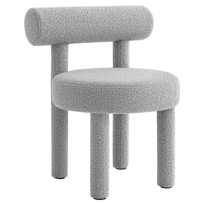 Gropius Gri Teddy Buklet Full Kumaşlı Yuvarlak Formlu Sandalye