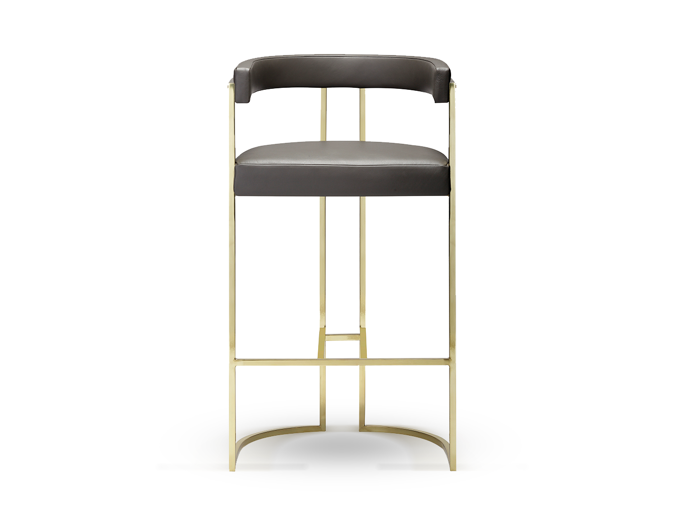 Julius Gri Suni Deri Kumaşlı Kollu Metal Gold Kaplama Bar Sandalyesi