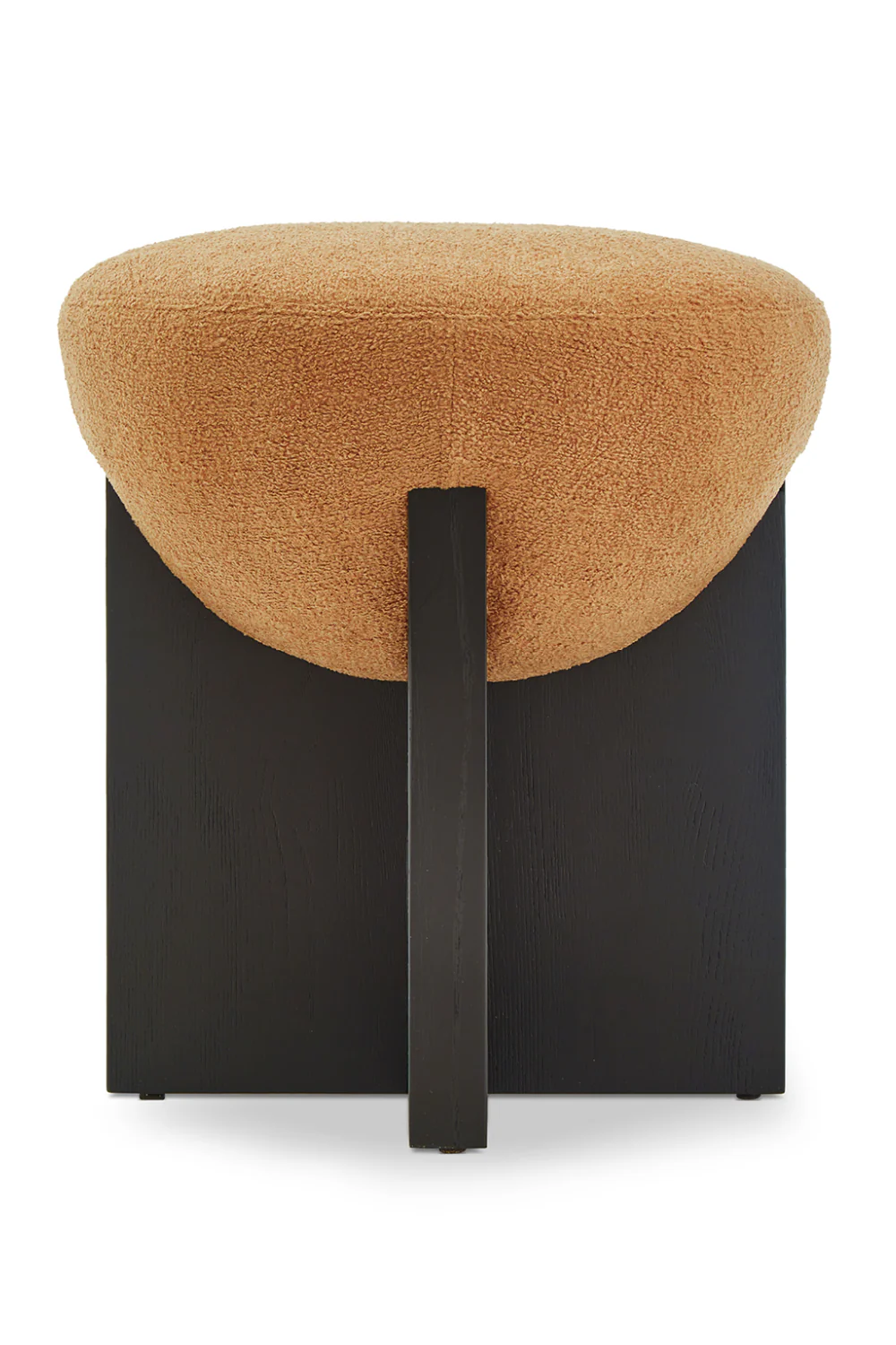 Liang turuncu teddy bukle kumaşlı siyah ahşap ayaklı hareli puf