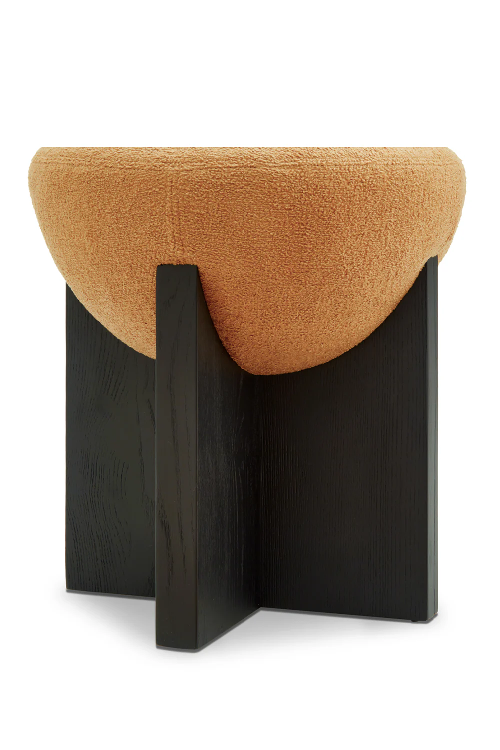 Liang turuncu teddy bukle kumaşlı siyah ahşap ayaklı hareli puf