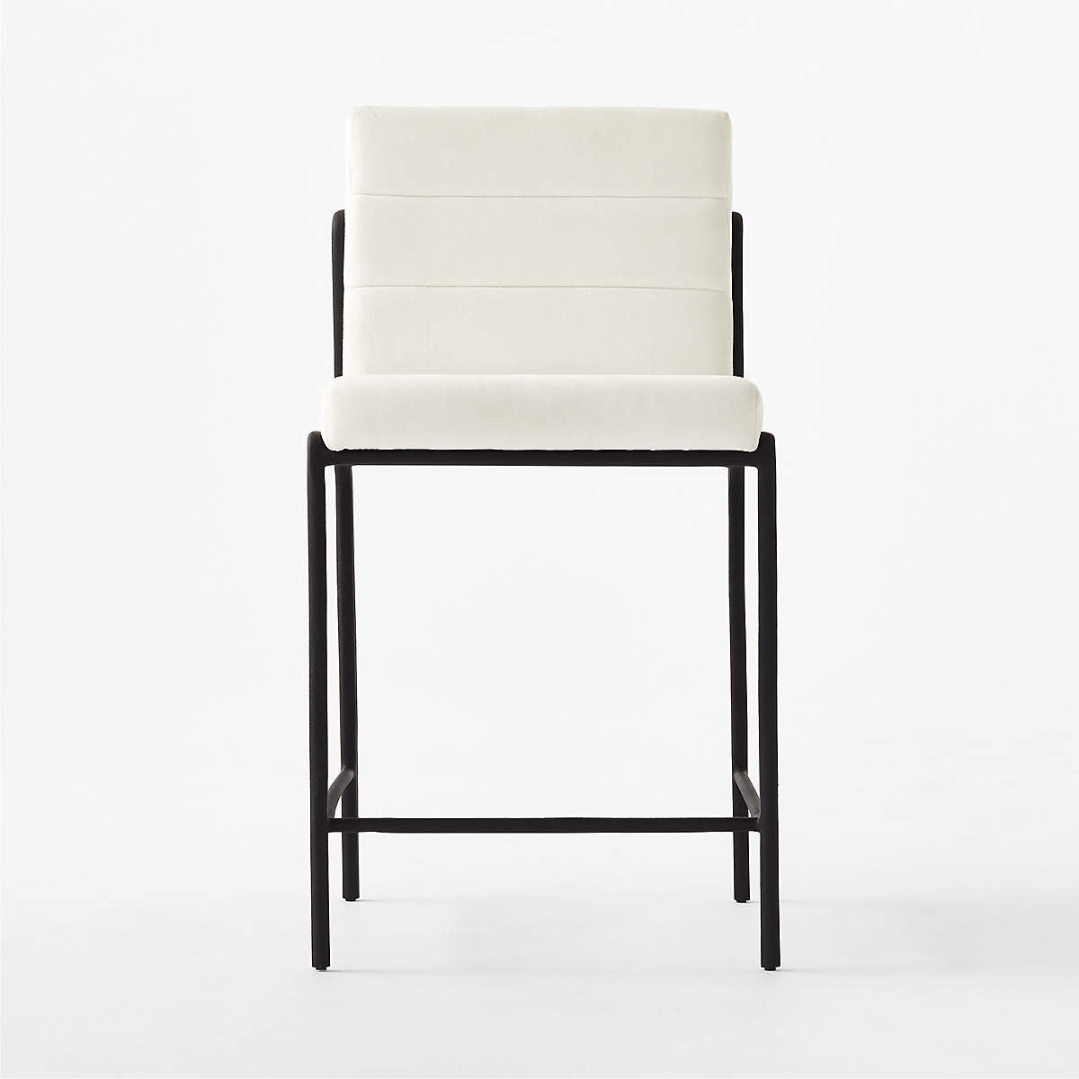 Nephi beyaz süet kumaşlı dilim dikiş detaylı siyah metal ayaklı bar sandalyesi