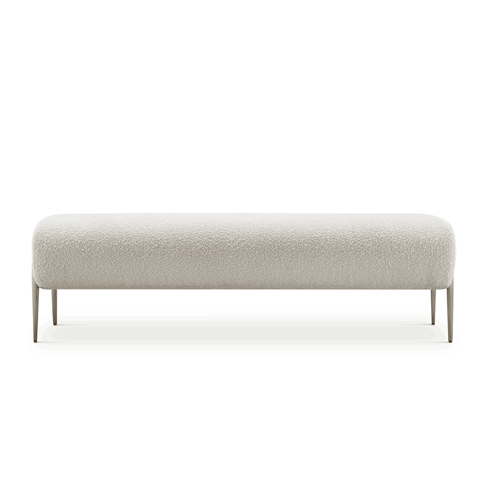 Salome Beyaz Teddy Bukle Kumaşlı Ayışığı Rengi Metal Ayaklı Oval Bench