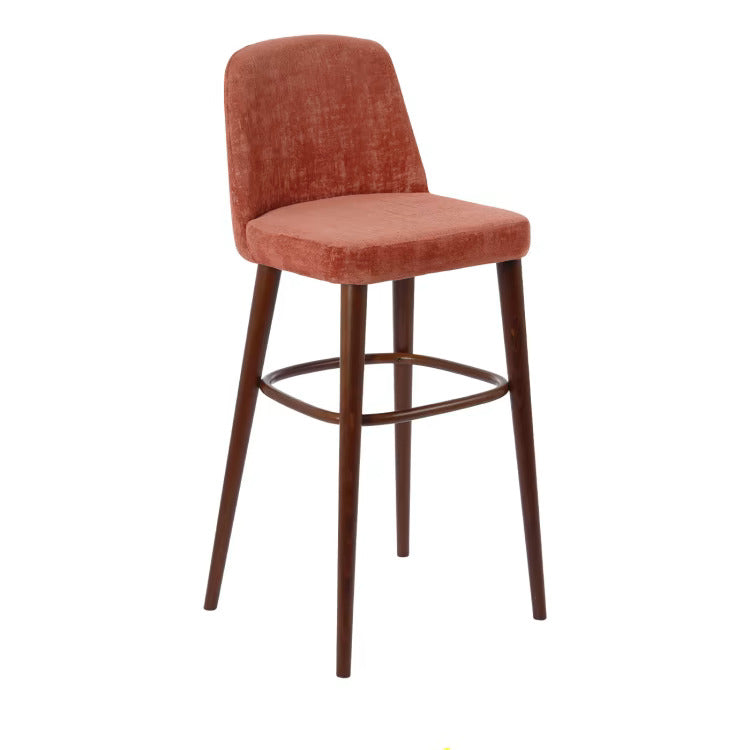 Walter kiremit rengi keten kumaşlı ahşap ceviz rengi bar sandalyesi