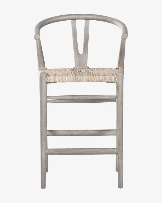 Wishbone natural cilalı masif ahşap ayaklı bar sandalyesi