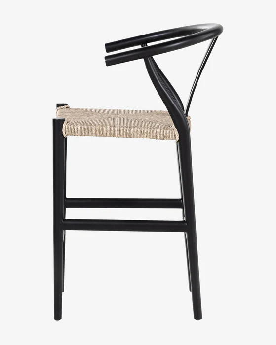 Wishbone natural cilalı masif ahşap ayaklı bar sandalyesi