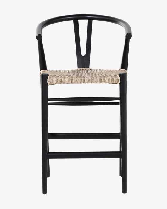 Wishbone natural cilalı masif ahşap ayaklı bar sandalyesi